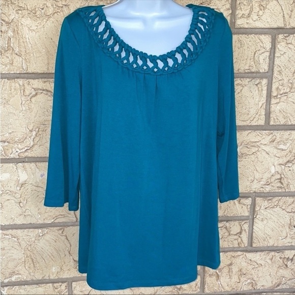 Turquoise Tunic Top Flowy Flow Size Large Casual Career work Blouse - Picture 9 of 12